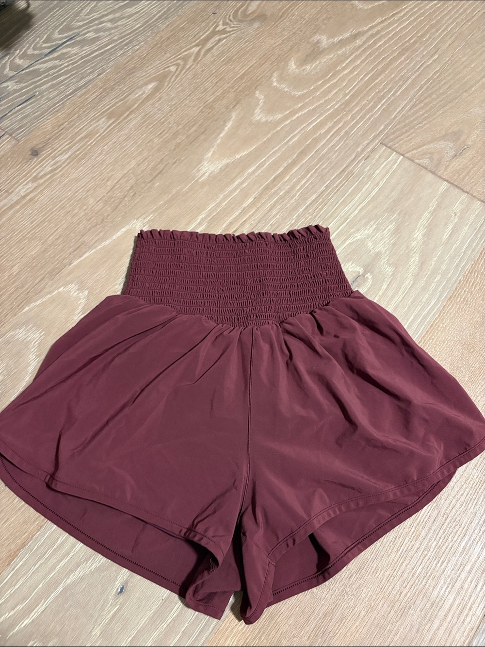 Aerie High-Waist Smocked Burgundy Women’s Shorts